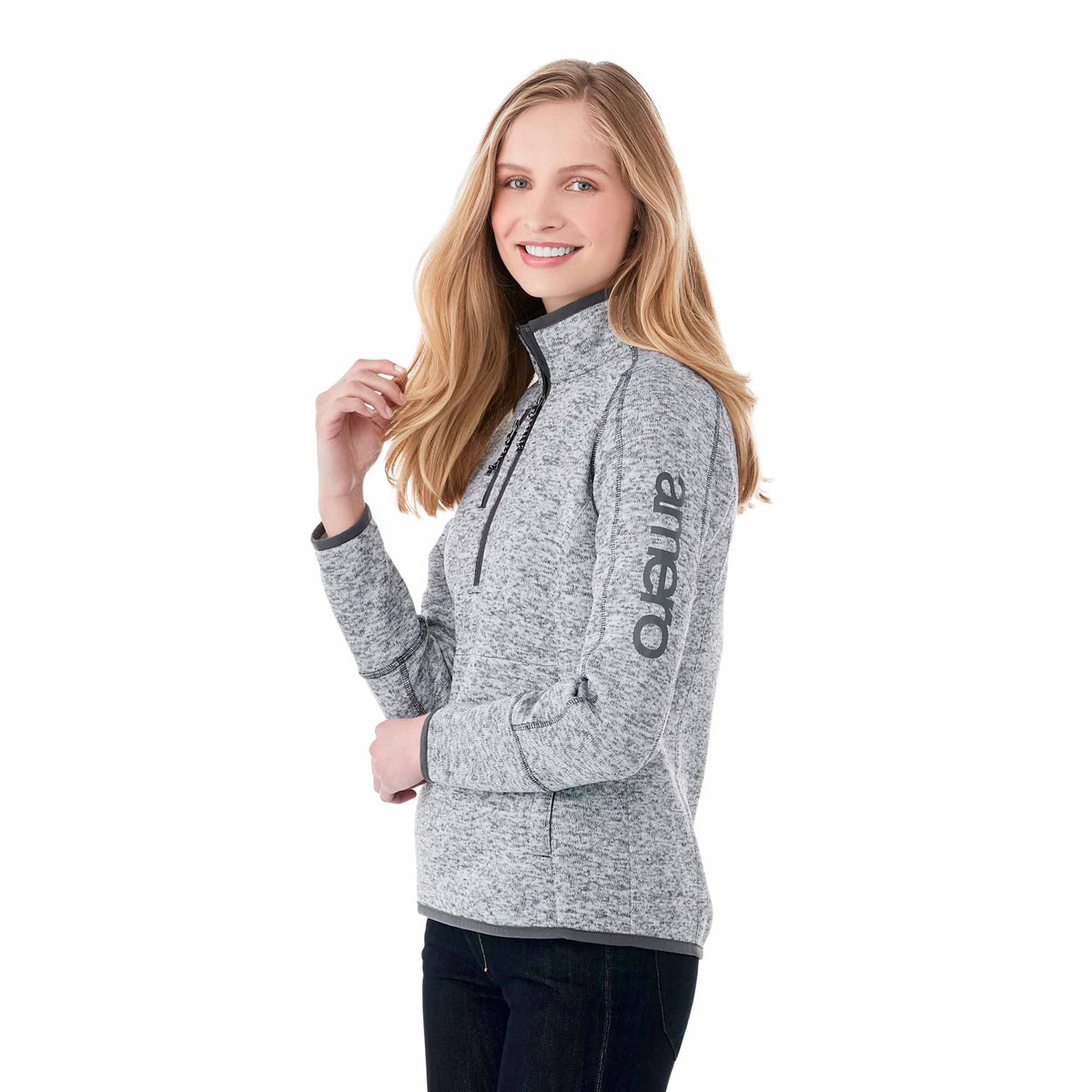 Vorlage Sweater Knit Half Zip Pullover for Women Transfer - Light Hthr Grey/Lt Hthr Grey - Flat