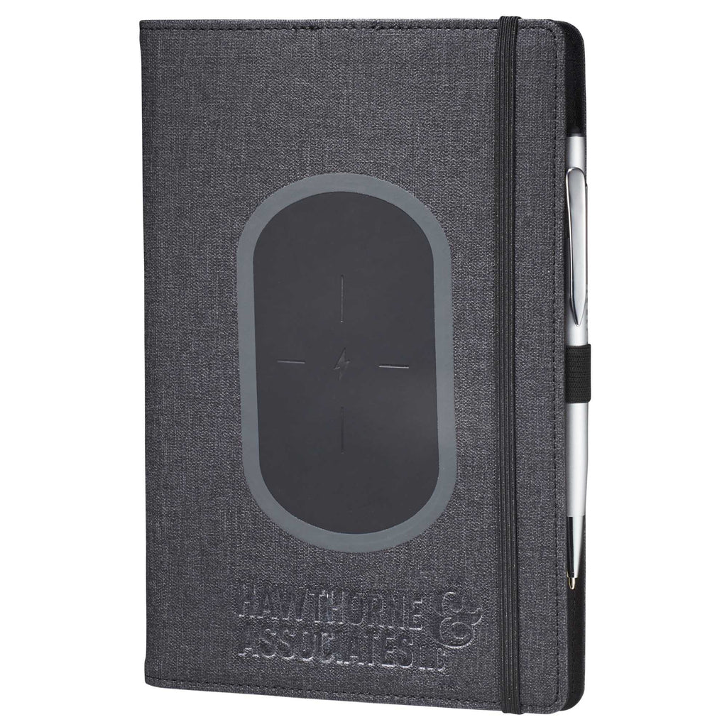 Walton Journal with Wireless Charging Pad, 5.5 x 8.5 Inches Debossing - Black - Left Angle