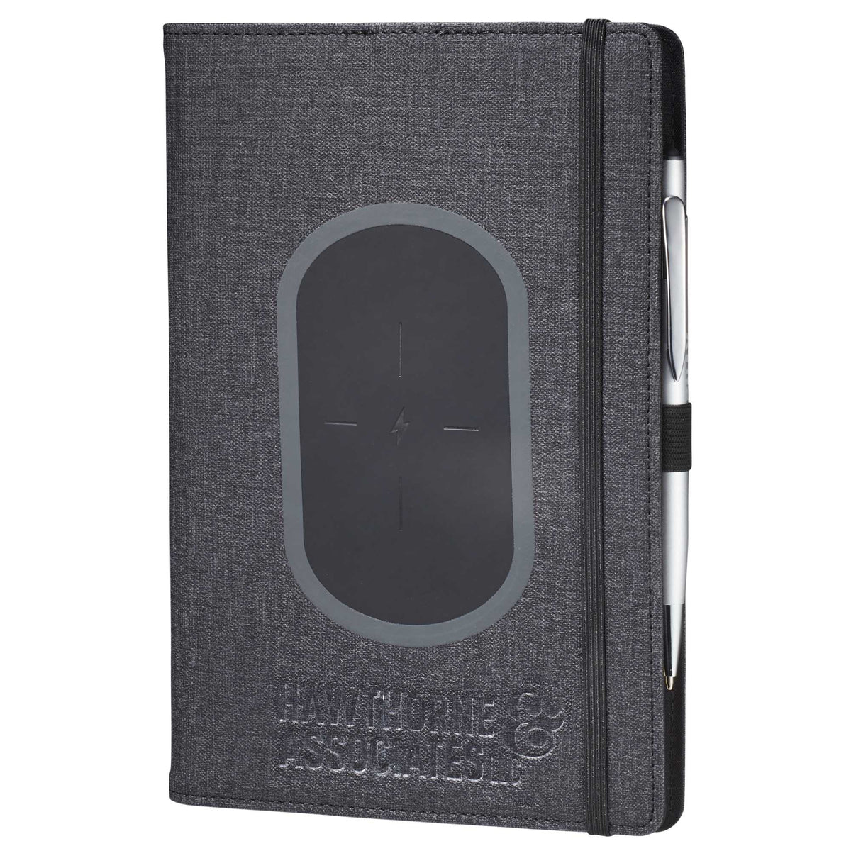 Walton Journal with Wireless Charging Pad, 5.5 x 8.5 Inches Debossing - Black - Left Angle