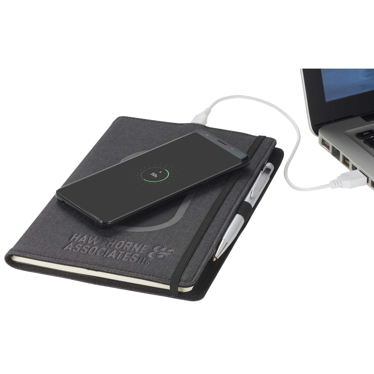Walton Journal with Wireless Charging Pad, 5.5 x 8.5 Inches Debossing - Black - Photo