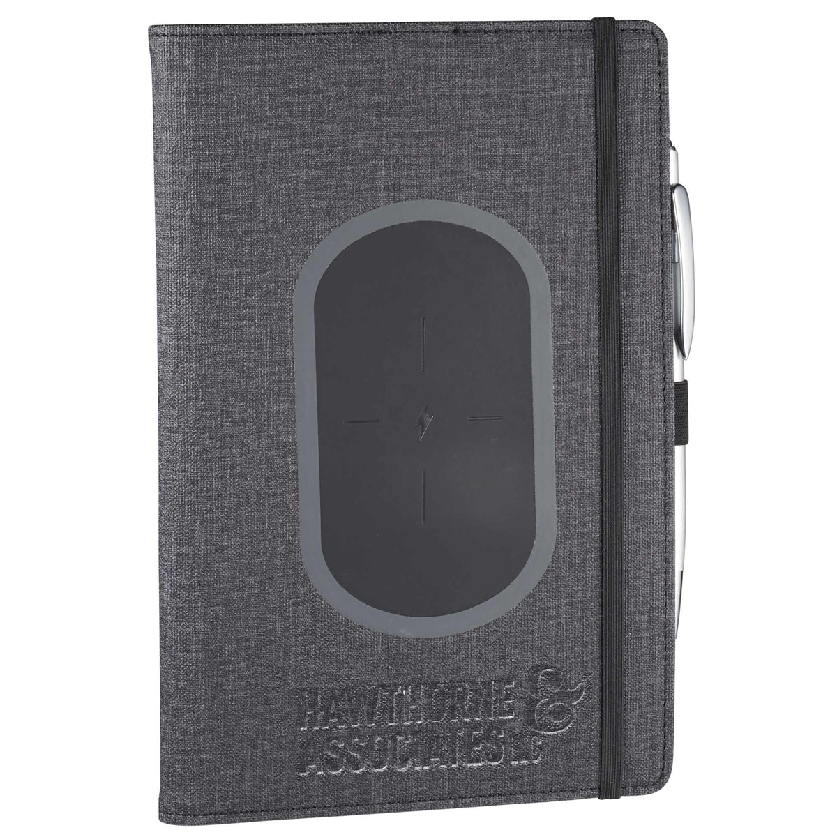 Walton Journal with Wireless Charging Pad, 5.5 x 8.5 Inches Debossing - Black - Right Angle
