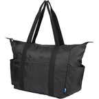 Wander and Roam Packable Travel Tote in Recycled Ripstop Embroidery - Black - Left Angle