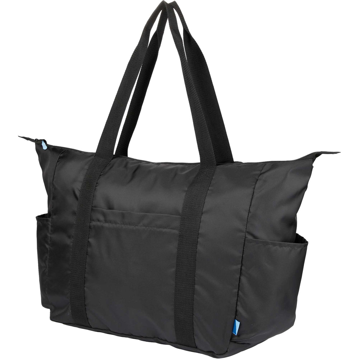 Wander and Roam Packable Travel Tote in Recycled Ripstop Embroidery - Black - Left Angle