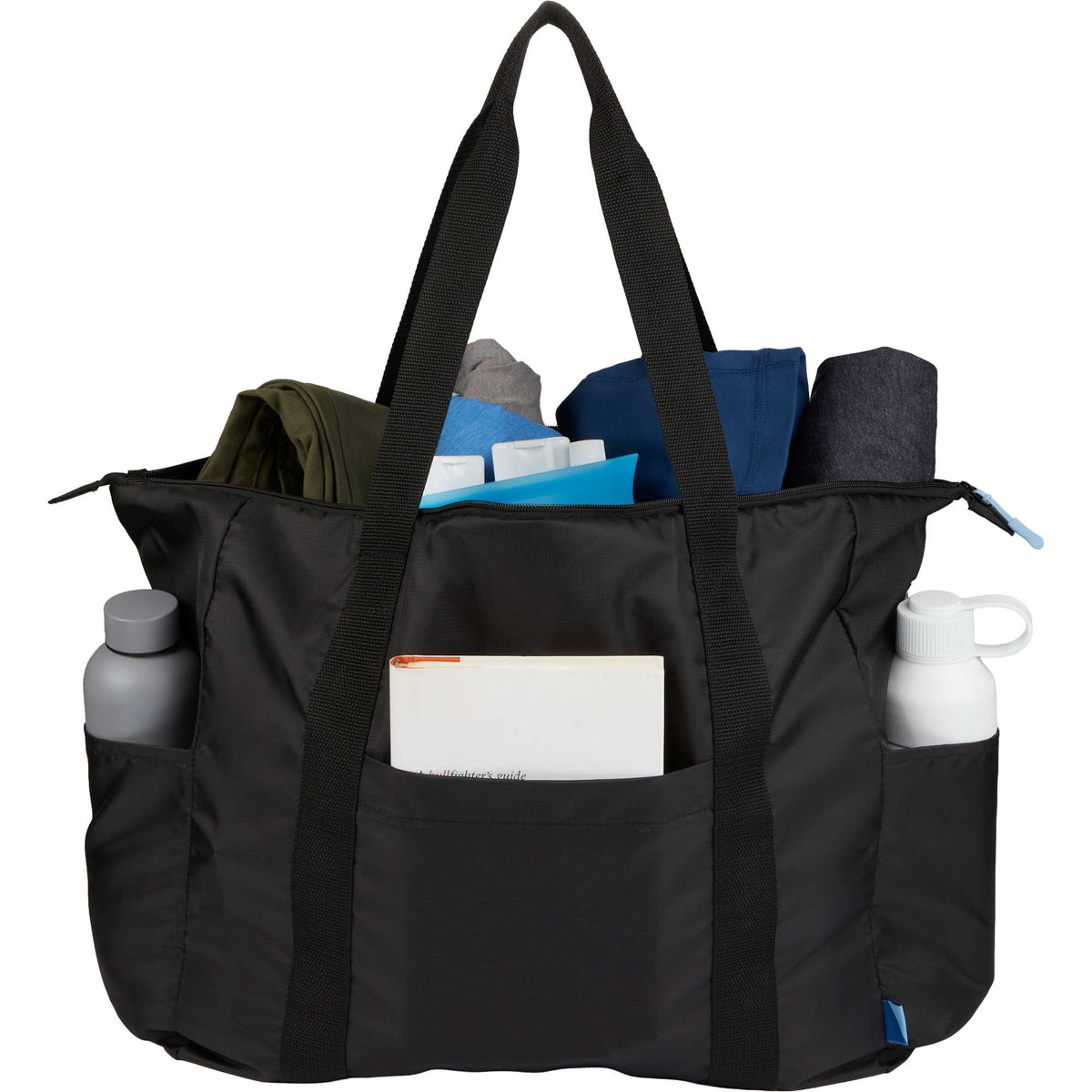 Wander and Roam Packable Travel Tote in Recycled Ripstop Transfer - Black - Propped