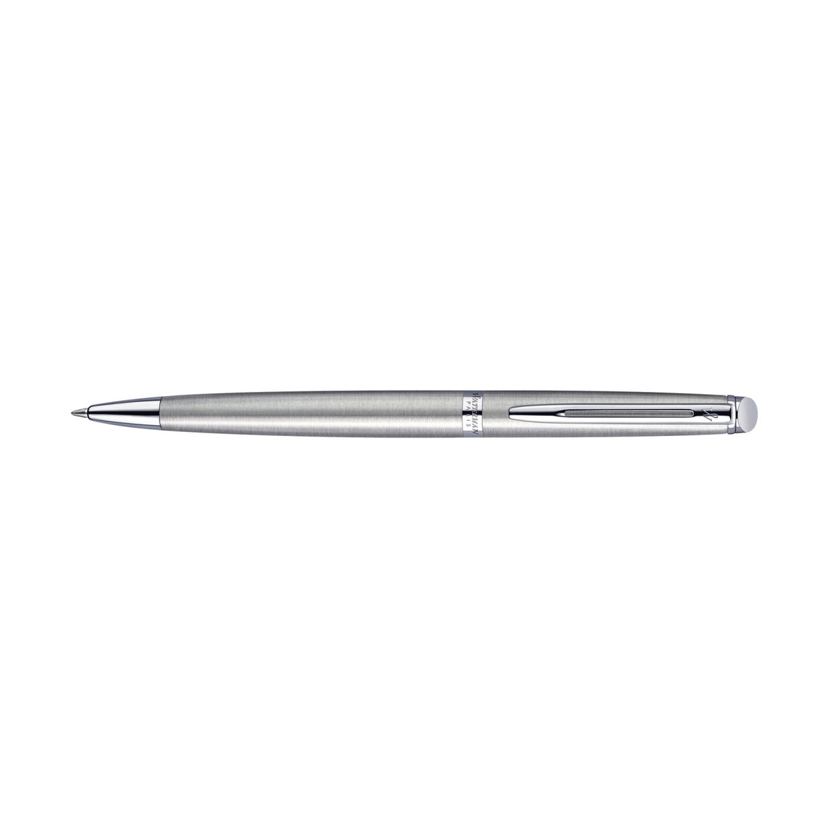 Waterman Hemisphere Ballpoint Pen, Blue Ink Laser Engraving - Stainless Steel - Silver Trim - View 3