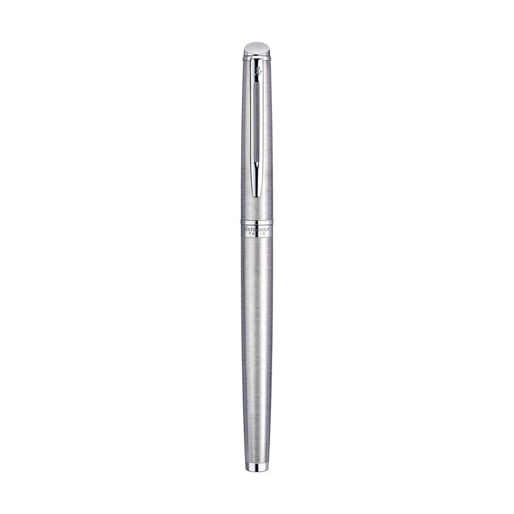 Waterman Hemisphere Rollerball Pen, Black Ink Laser Engraving - Stainless Steel - Silver Trim - View 3