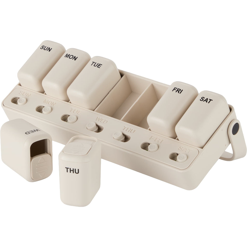Wellable Pill and Supplement Organizer, 7 Day Full Color - Cream - Propped