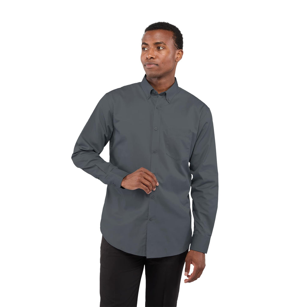 Wilshire Long Sleeve Twill Work Shirt for Men Transfer - Grey Storm - Front On Model