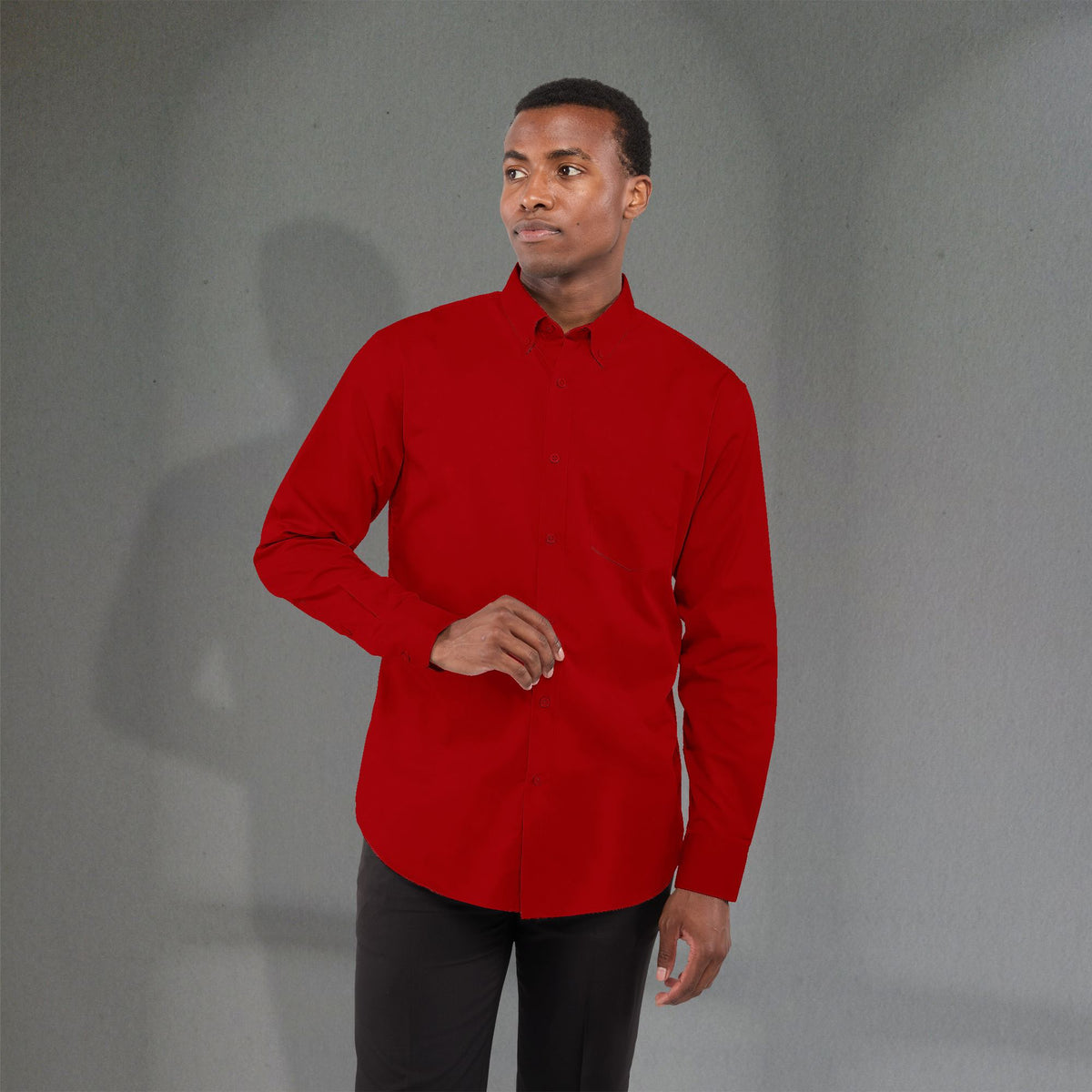 Wilshire Long Sleeve Twill Work Shirt for Men Transfer - Team Red - Front On Model 2