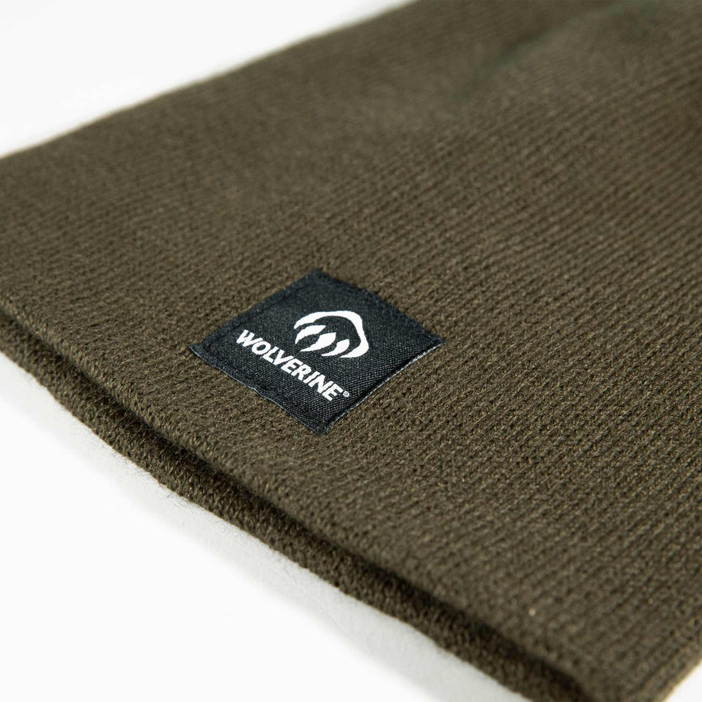 Wolverine Stretch Knit Work Beanie Embroidery - Dark Olive - Left Angle 2