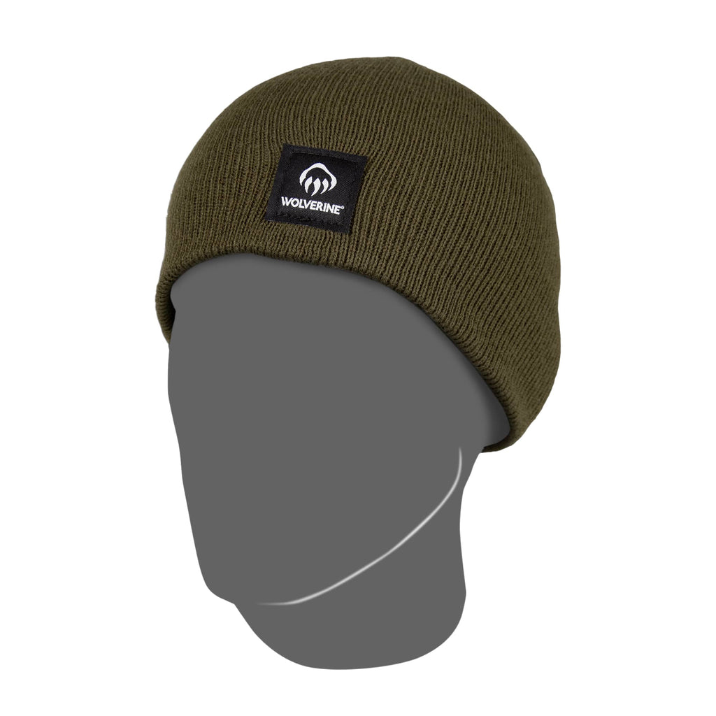 Wolverine Stretch Knit Work Beanie Embroidery - Dark Olive - Left Angle