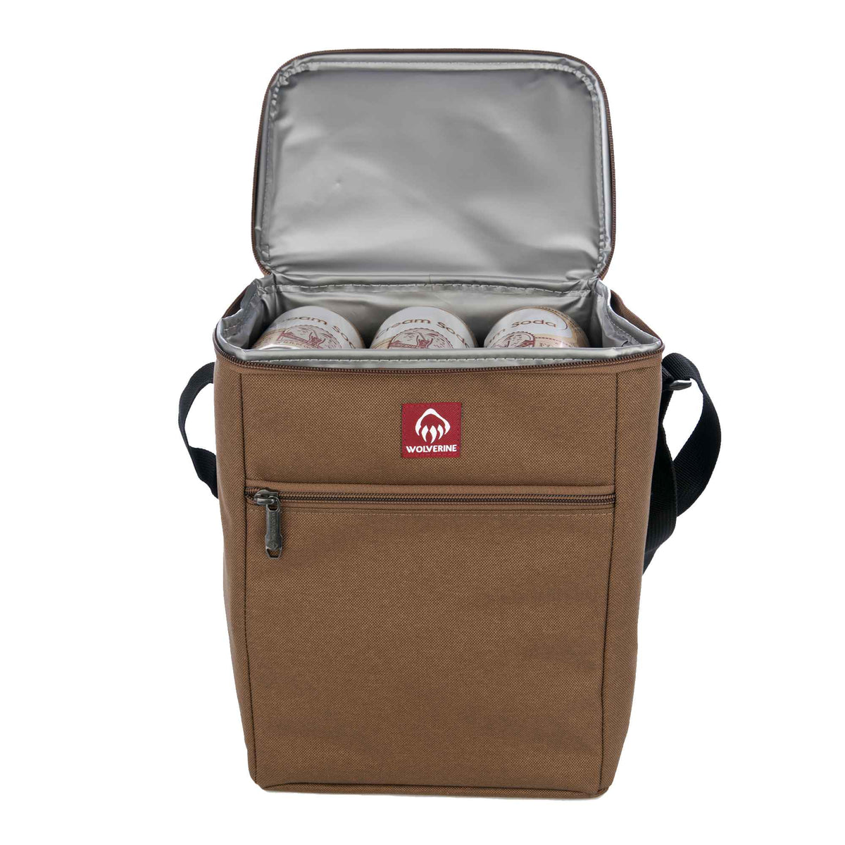 Wolverine Vertical Canvas Cooler for 12 Cans Embroidery - Chestnut - Open Front 4