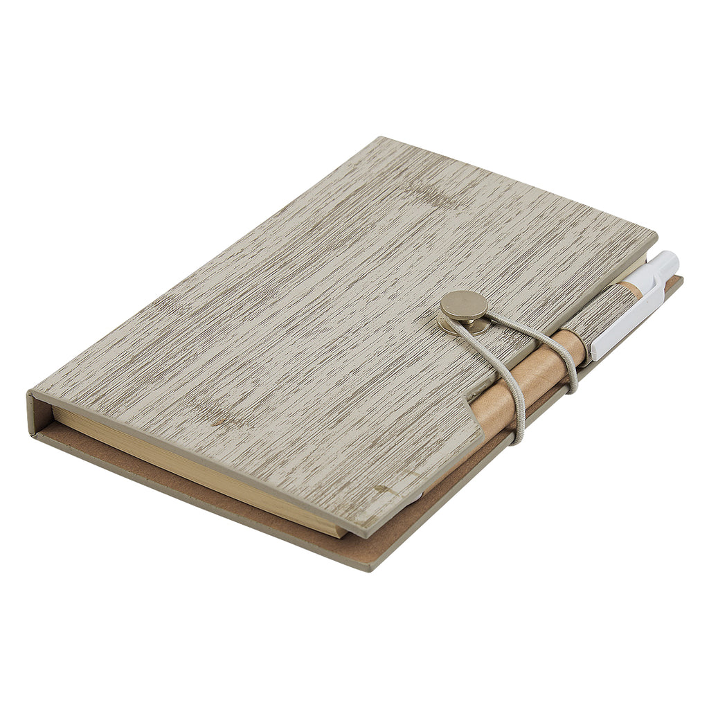 Woodgrain Notebook with Sticky Notes and Flags Debossing - Gray - Angle_Blank