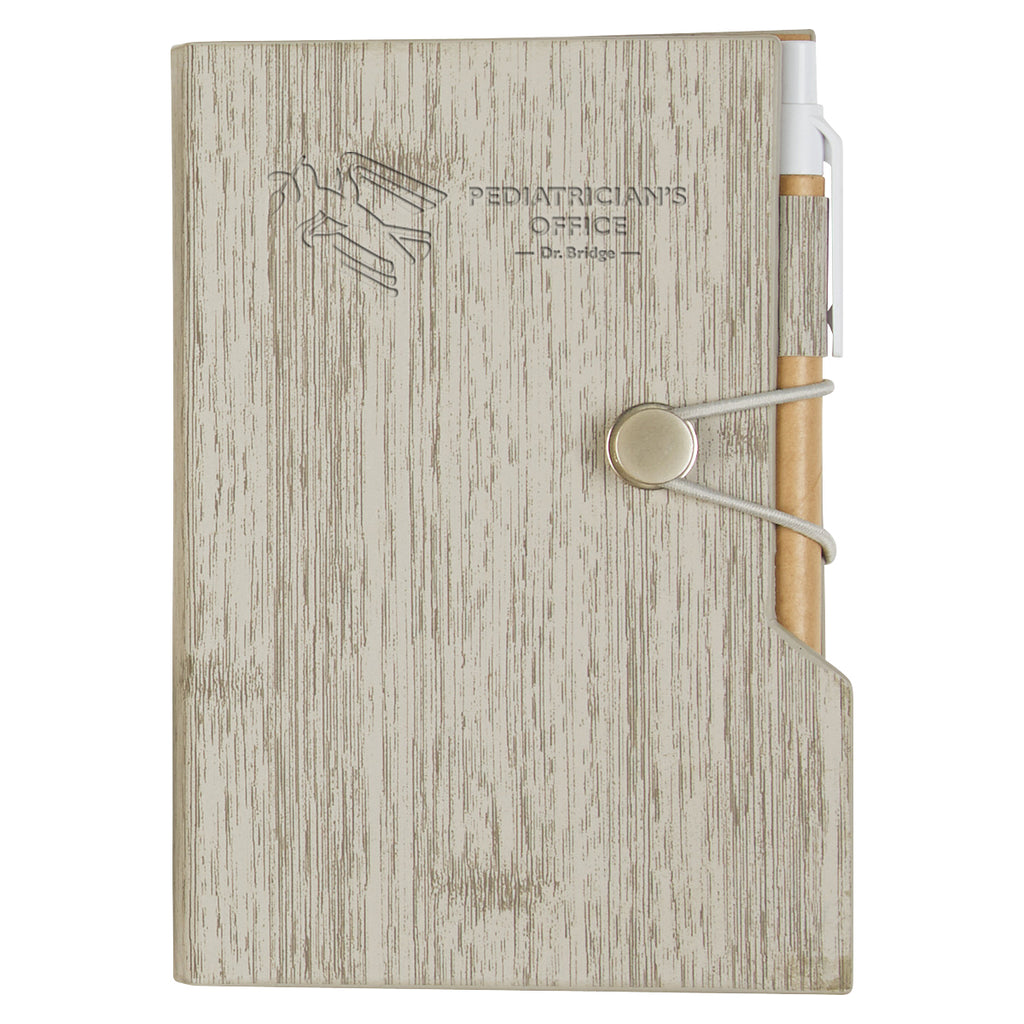 Woodgrain Notebook with Sticky Notes and Flags Debossing - Gray - Debossing