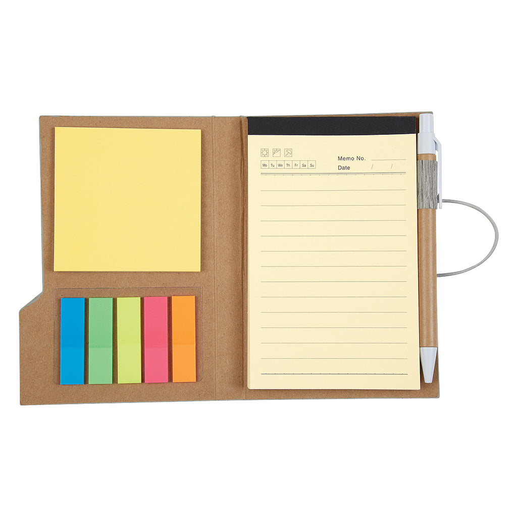 Woodgrain Notebook with Sticky Notes and Flags Debossing - Gray - Open