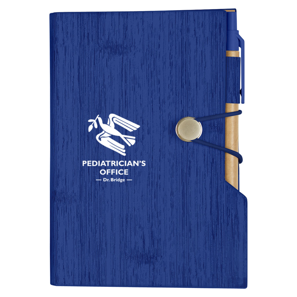 Woodgrain Notebook with Sticky Notes and Flags Debossing - Navy - Silk Screen