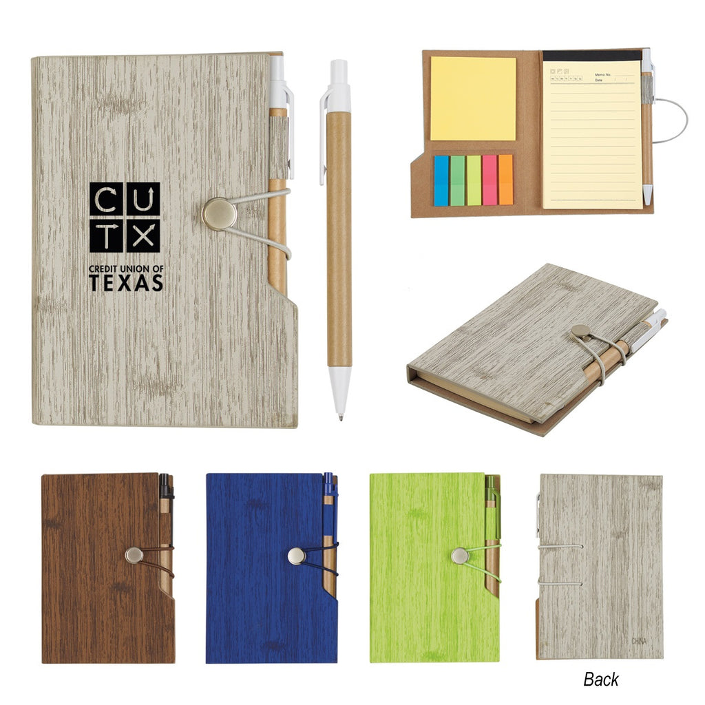 Woodgrain Notebook with Sticky Notes and Flags Debossing