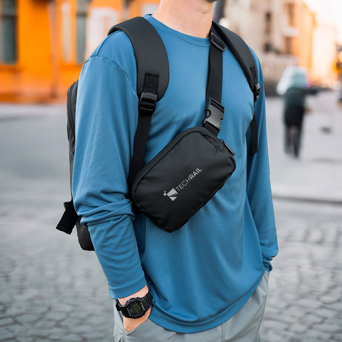 Yosemite Backpack with Removable Belt Bag in Recycled PET - Black - Lifestyle_Optional_Silkscreen