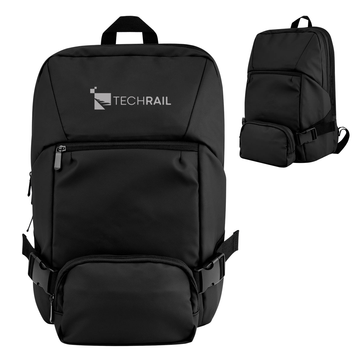 Yosemite Backpack with Removable Belt Bag in Recycled PET - Black - Silk Screen