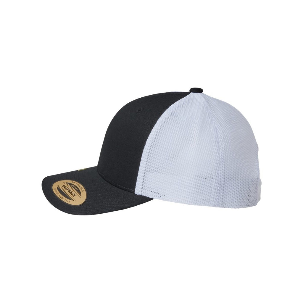 YP Classics Sustainable Retro Trucker Cap Full Color - Black/ White - Direct Side