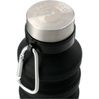 Zigoo Collapsible Silicone Bottle with Carabiner, 18 oz Laser Engraving - Black - Front