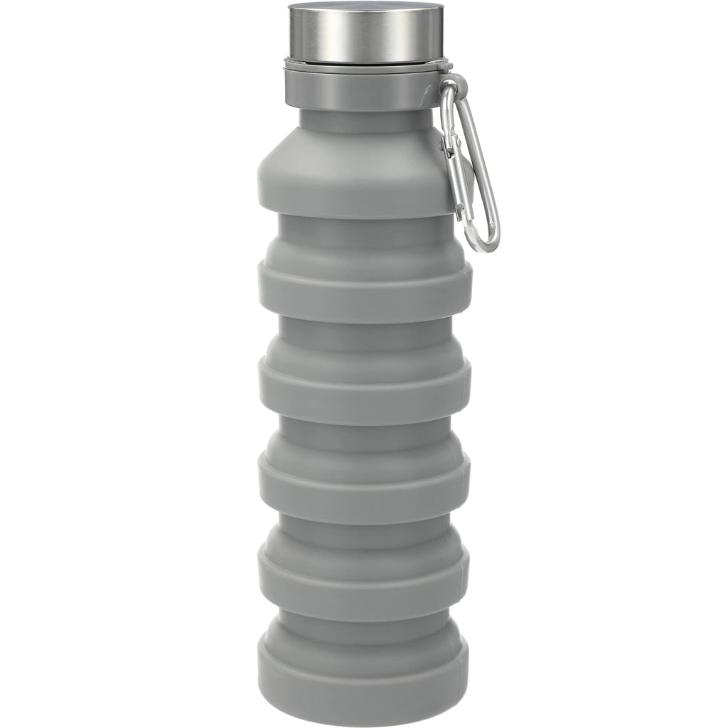 Zigoo Collapsible Silicone Bottle with Carabiner, 18 oz Laser Engraving - Gray - Front