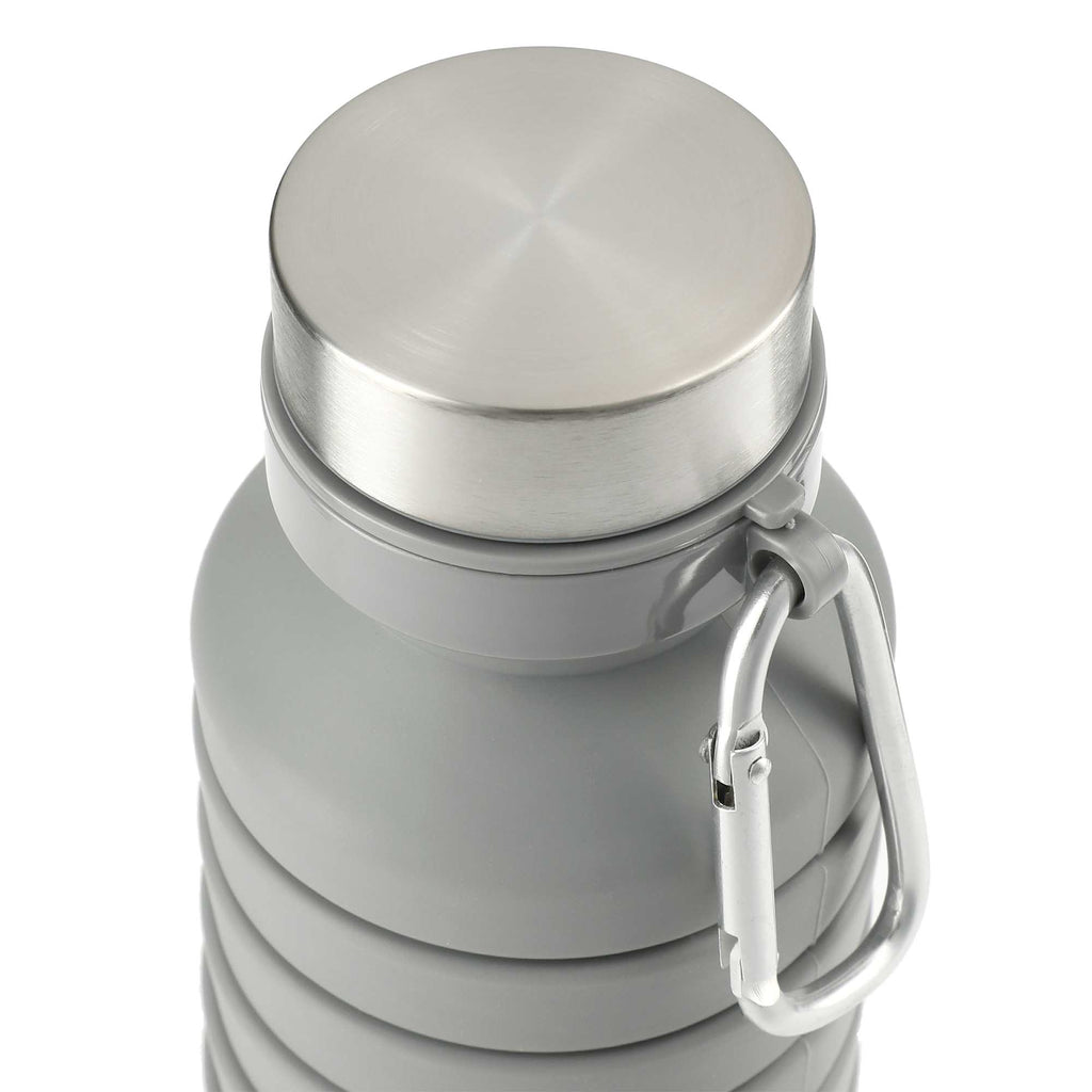 Zigoo Collapsible Silicone Bottle with Carabiner, 18 oz Laser Engraving - Gray - Top 2