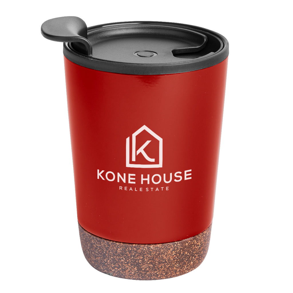 Zoe Stainless Steel Tumbler with Cork Base, 10 oz - Red - Silk Screen